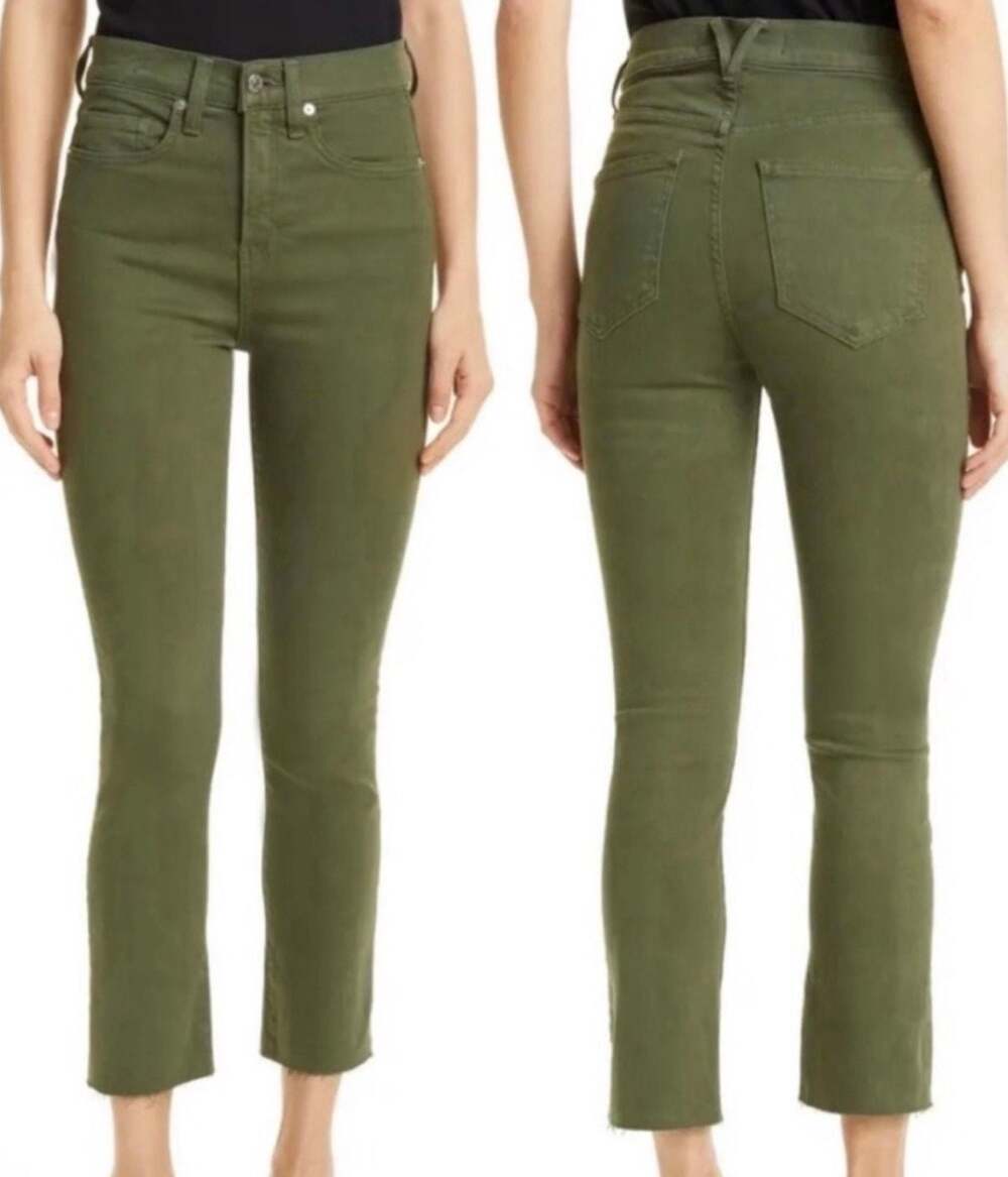 Veronica Beard Carly Kick Flare High Rise Olive Stone Jeans Size 25